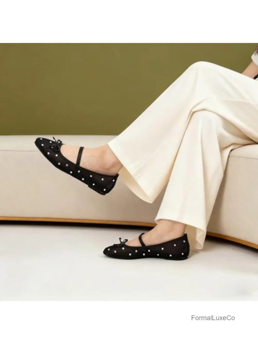 Square Toe Rhinestone Ballet Flats - Slip On Mesh Mary Jane Shoes